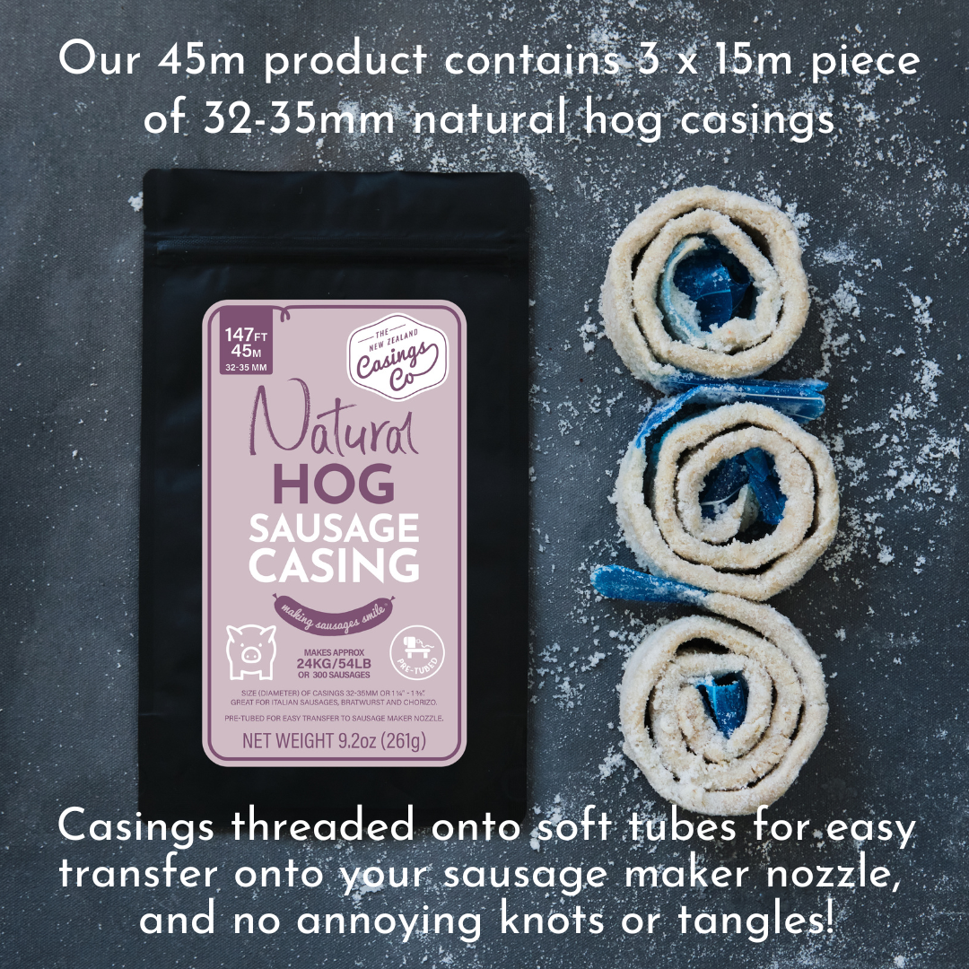 6 Pack - &#39;Piggy in the Middle&#39; - Natural Hog Casings 32-35mm, 45m