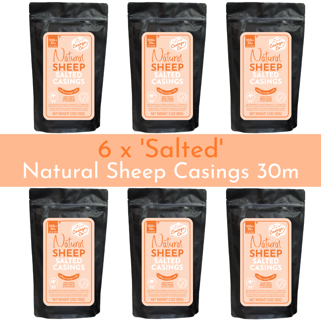The 6 Pack - Salted Natural Sheep Casings 22-26mm 30m
