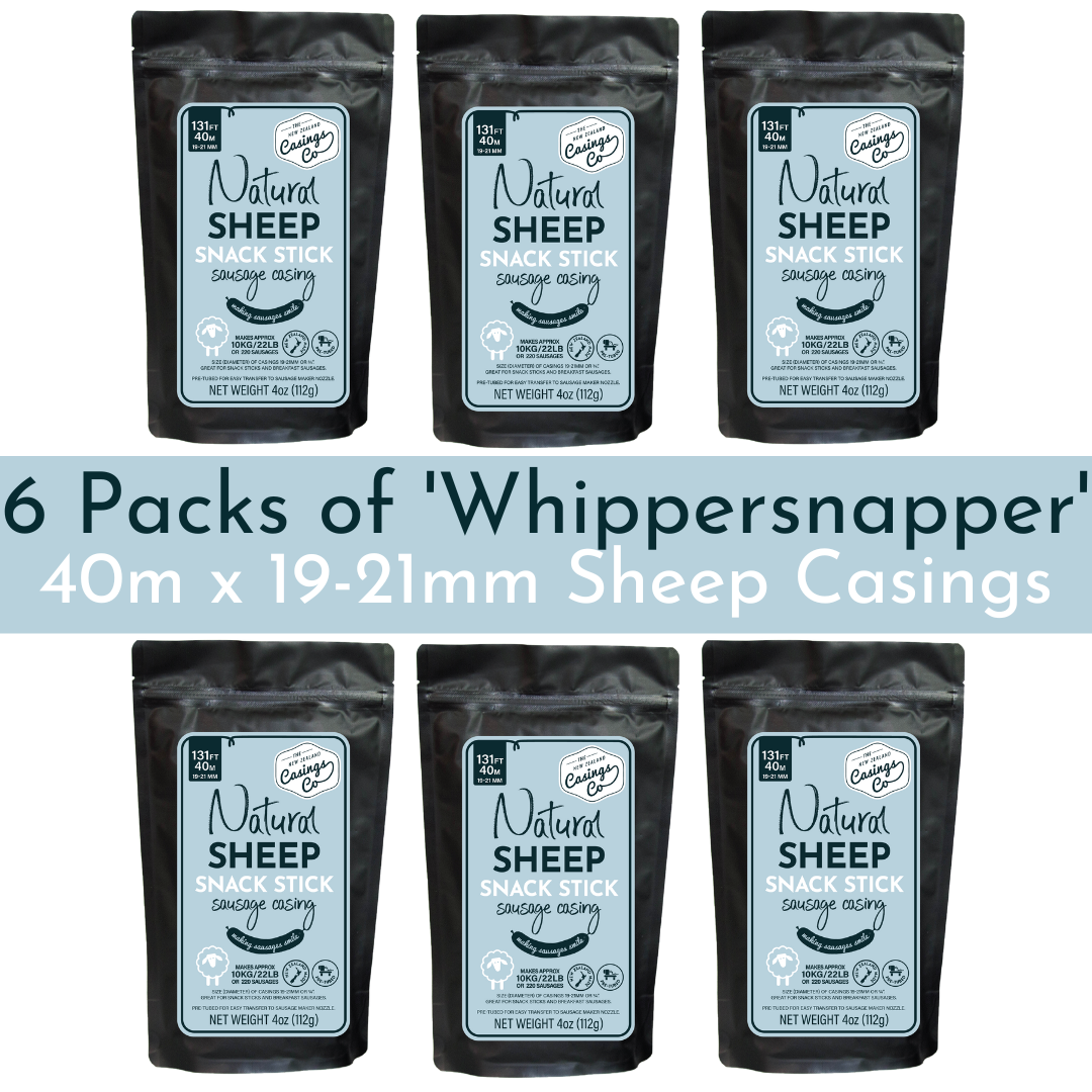 6 Pack - &#39;Whippersnapper&#39; Natural Sheep Casings 19-21mm, 40m.