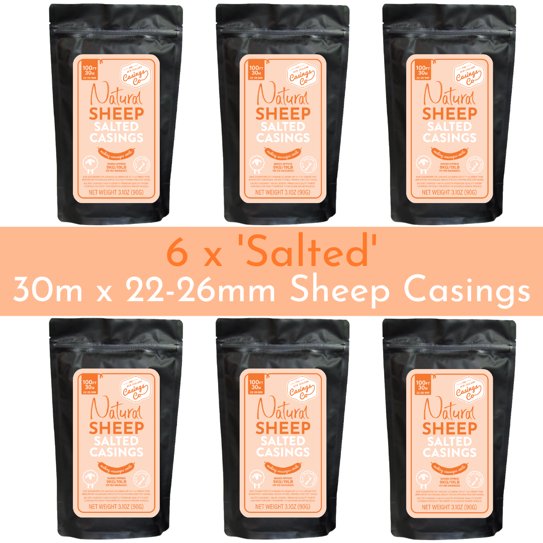 The 6 Pack - Salted Natural Sheep Casings 22-26mm 30m