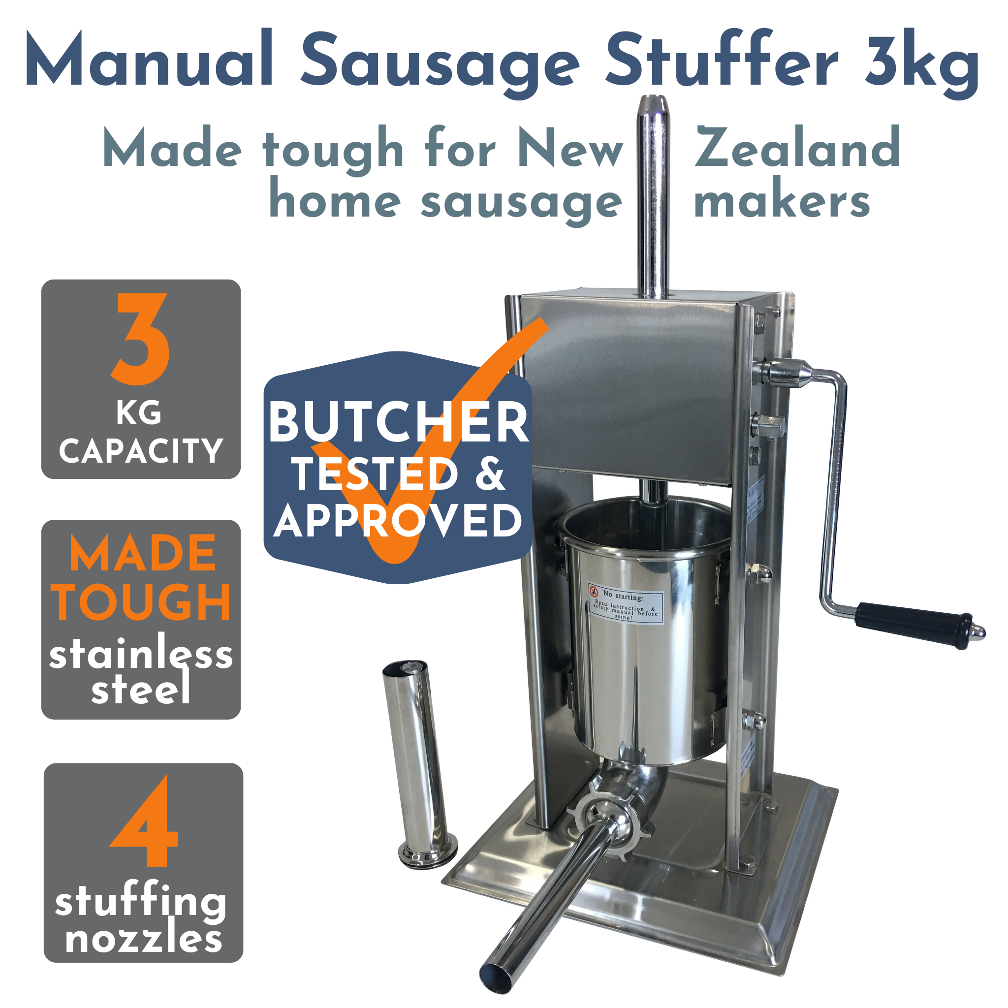 Manual Sausage Stuffer Filler for Home Sausage Makers 3KG. NZ Casings NZ
